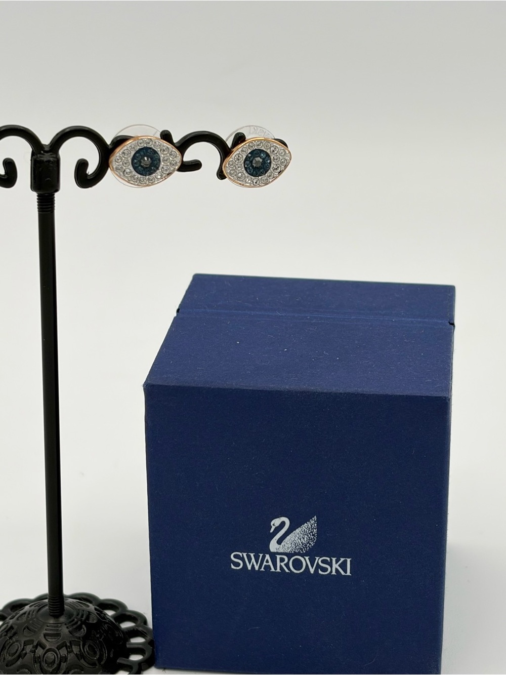 SWAROVSKI Earrings Symbolica Rose Gold Blue Evil Eye Post Pierced No box